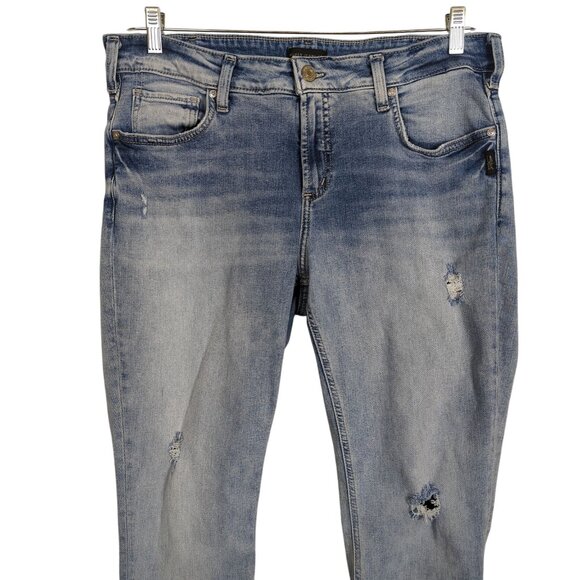 Silver Distressed Light Wash blue mid rise Elyse Straight Women's Jeans W34 L29 - Picture 4 of 16